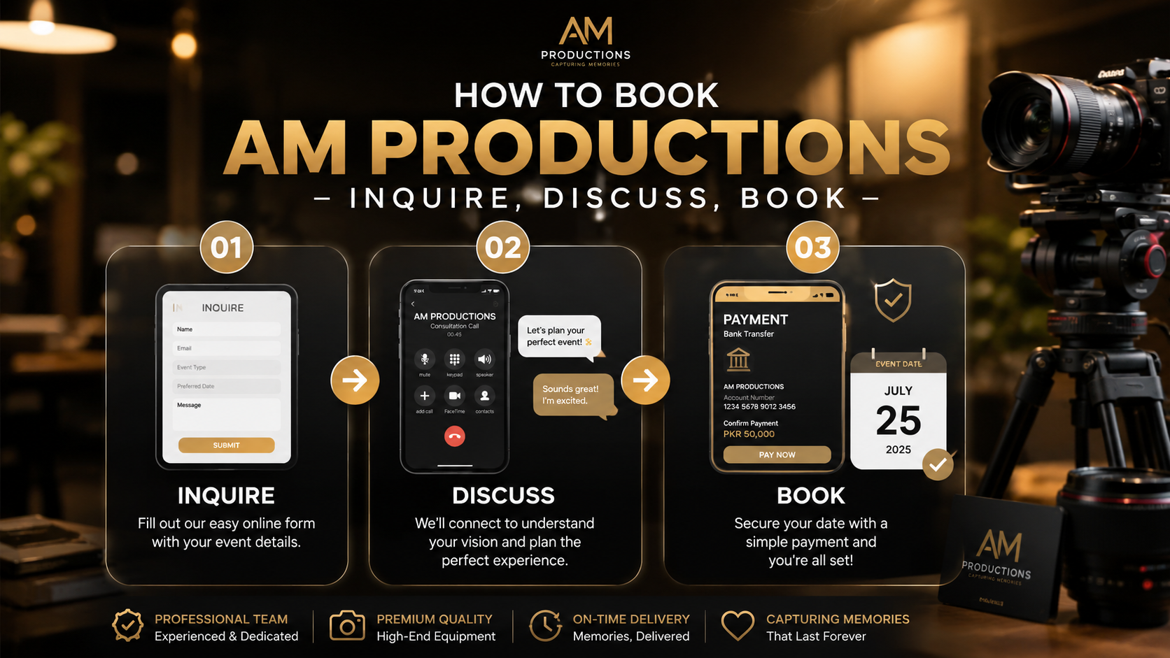 How to Book AM Productions: Three Simple Steps to Secure Your Date